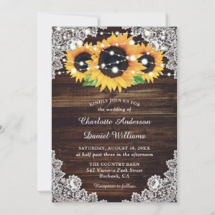 Rustikale Hochzeit von Country Wood Lace Sunflower Einladung
