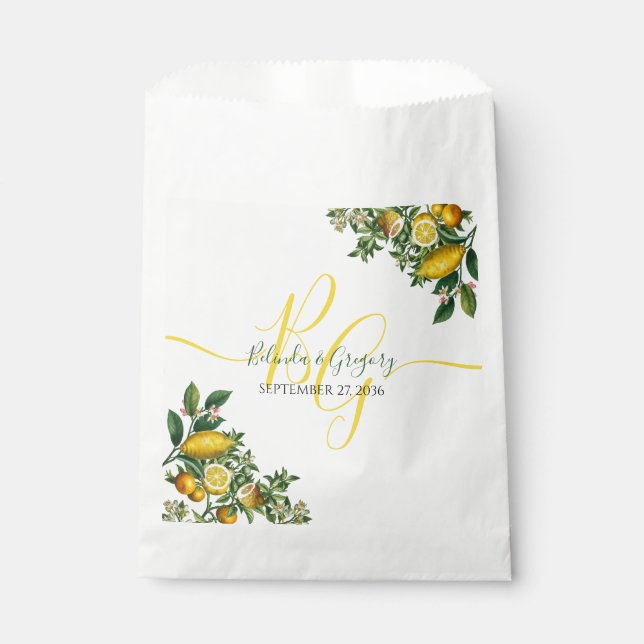 Rustikale Hochzeit von Gelben Zitronen und Blätter Geschenktütchen (Vorderseite)