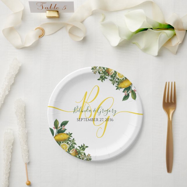 Rustikale Hochzeit von Gelben Zitronen und Blätter Pappteller (Hochzeit)