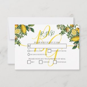 Rustikale Hochzeit von Gelben Zitronen und Blätter RSVP Karte