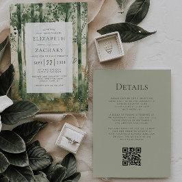 Rustikale Hochzeit von Green Gold Woodland QR Code Einladung