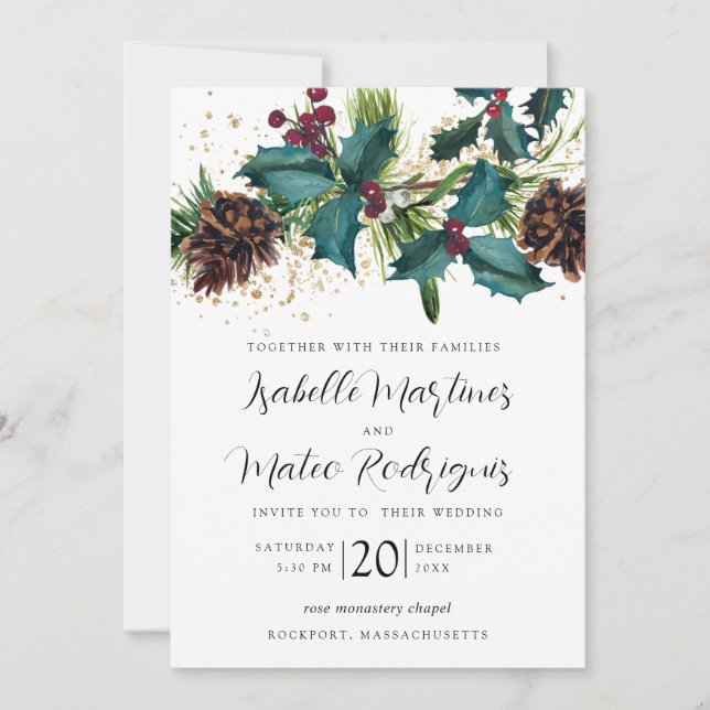 Rustikale Hochzeit von Holly und Berries Einladung (Vorderseite)