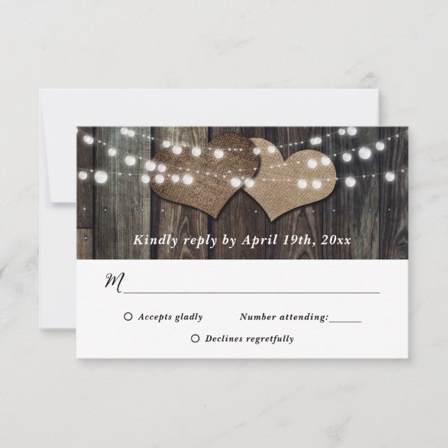 Rustikale Hochzeit von Holz-Streicheleien RSVP Karte (Vorderseite)