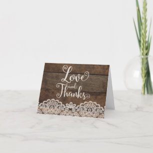 Rustikale Hochzeit von Holz und Spitzen Dankeskarte