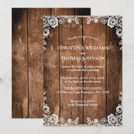 Rustikale Hochzeit von Holz und Spitzen Einladung