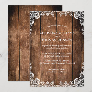 Rustikale Hochzeit von Holz und Spitzen Einladung