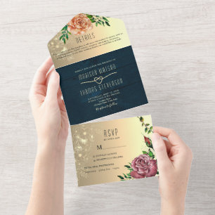Rustikale Hochzeit von Holzblumen All In One Einladung