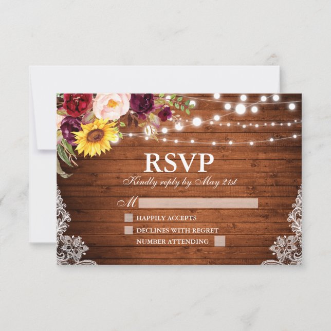 Rustikale Hochzeit von Holzstreichen RSVP Karte (Vorderseite)