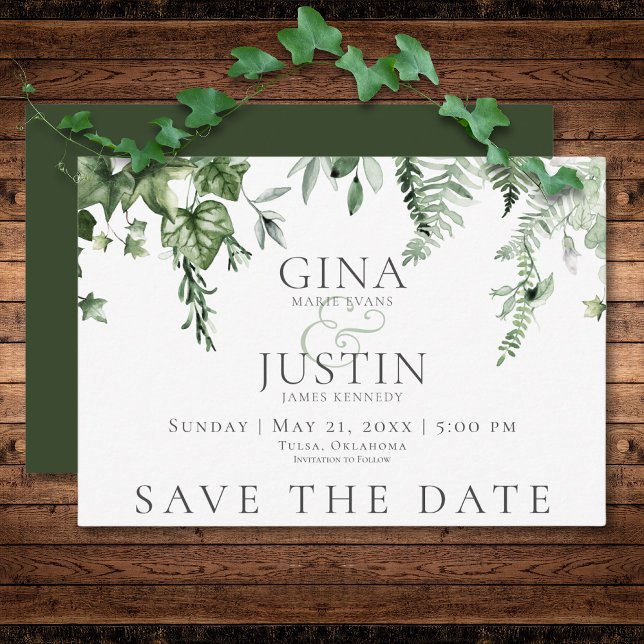 Rustikale Hochzeit von Ivy & Sage Grüne Save The Date (Rustic Ivy & Sage Greenery Green Wedding Save The Date)