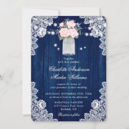 Rustikale Hochzeit von Navy Blue und Blush Wood La Einladung