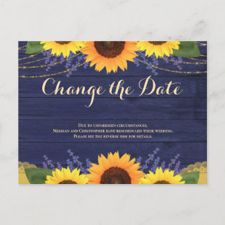 Rustikale Hochzeit von Navy-Holz-Sonnenblumen ände Postkarte
