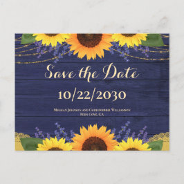 Rustikale Hochzeit von Navy-Holz-Sonnenblumen spei Postkarte