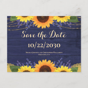 Rustikale Hochzeit von Navy-Holz-Sonnenblumen spei Postkarte