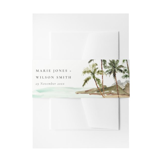 Rustikale Hochzeit von Palmen Beach Sand Einladungsbanderole (Vorderseite Beispiel)