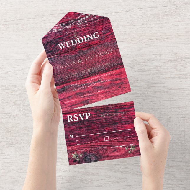 Rustikale Hochzeit von Rotholz All In One Einladung (Abreißen)