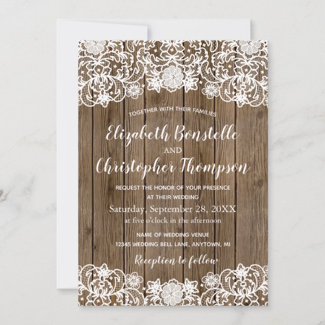 Rustikale Hochzeit von Stallholz Einladung (Vorderseite)
