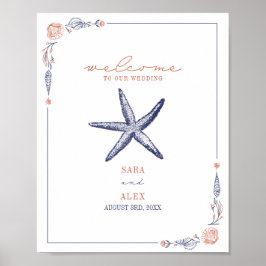 Rustikale Hochzeit von Starfish Red & Blue Beach Poster