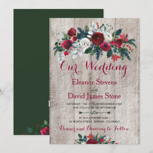 Rustikale Hochzeit von Vintagem Stallholz, Rot-grü Einladung