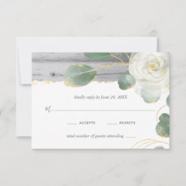 Rustikale Hochzeit von Weißrosen-Gold RSVP Karte
