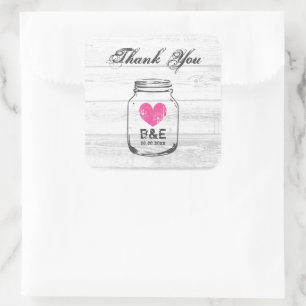 Rustikale Hochzeit weißes Holz vintage Mason Jar L Quadratischer Aufkleber