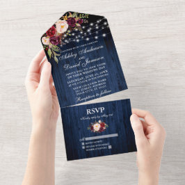 Rustikale Hochzeiten bläulich blauer Holzleuchten All In One Einladung