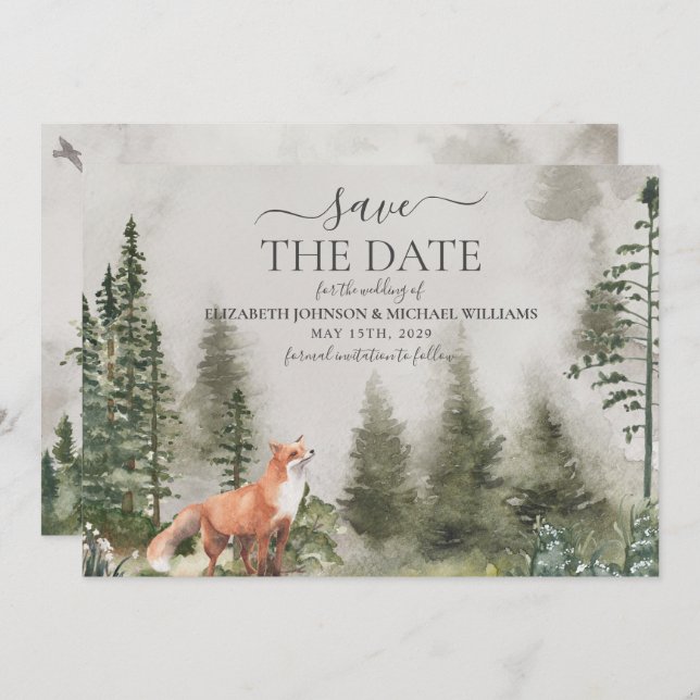 Rustikale Hochzeiten im Bergwald retten das Datum Save The Date (Vorne/Hinten)