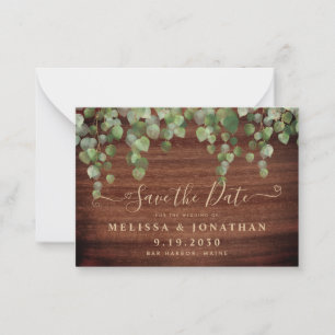 Rustikale Hochzeiten sparen das Datum Eukalyptus Mitteilungskarte