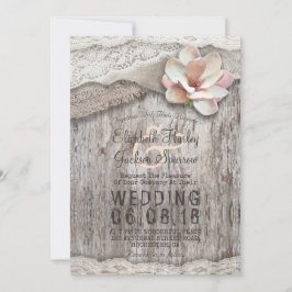 Rustikale Hochzeiten von Holz Burlap Lace Floral C Einladung