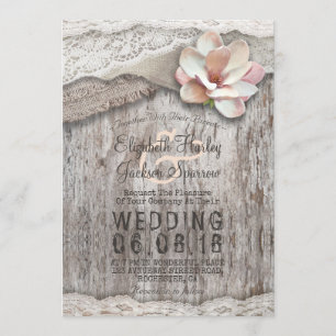 Rustikale Hochzeiten von Holz Burlap Lace Floral C Einladung