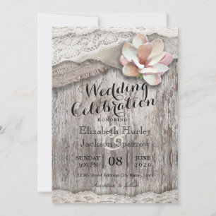 Rustikale Hochzeiten von Holz Burlap Lace Floral C Einladung