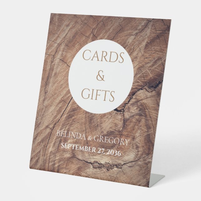 Rustikale Hochzeitkarten und Geschenke für Holz Sockelschild (Vorderseite)