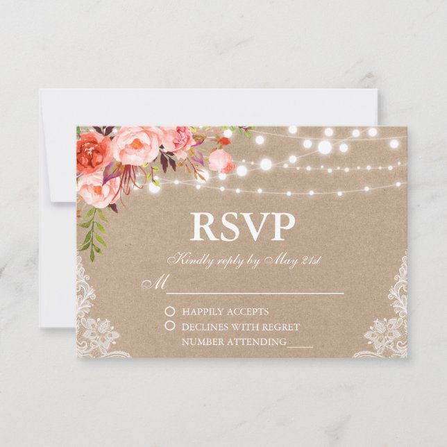 Rustikale Hochzeitkraft Korallenbeleuchtung UAWG RSVP Karte (Vorderseite)