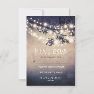 Rustikale Hochzeits-RSVP-Karten mit Lichterketten RSVP Karte