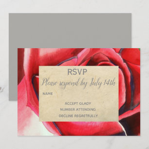 Rustikale Hochzeits-RSVP-Rote-Rosen-Blumenkunst Einladung