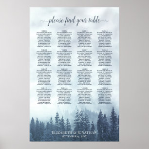 Rustikale Hochzeits-Tischordnung Blaue Waldhochzei Poster