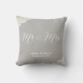 Rustikale Hochzeits-Vintage Spitze u. Leinenherr Kissen