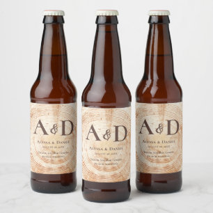 Rustikale Hochzeitsbaumholzrinde Personalisiert Bierflaschenetikett