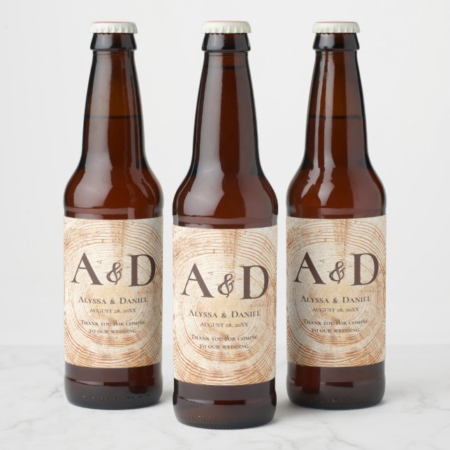 Rustikale Hochzeitsbaumholzrinde Personalisiert Bierflaschenetikett (Flaschen)