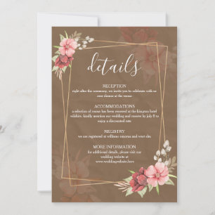 Rustikale Hochzeitsdetails Karte mit Blumenmuster