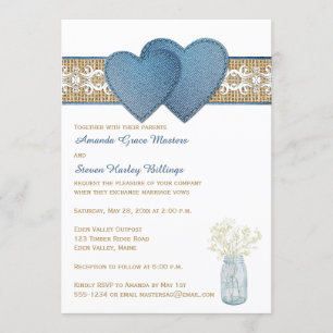 Rustikale Hochzeitseinladung  Denim, Lace, Burlap, Einladung