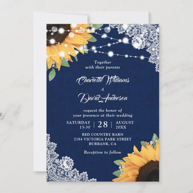 Rustikale Hochzeitseinladungen für Navy und Sonnen Einladung (Vorderseite)