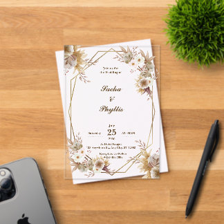 Rustikale Hochzeitseinladungen in Beige und Braun Acryleinladungen