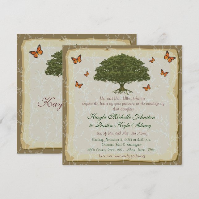Rustikale Hochzeitseinladungen Monarch und Oak Tre Einladung (Vorne/Hinten)