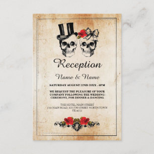 Rustikale Hochzeitsempfangskarten Skulls Rose Begleitkarte