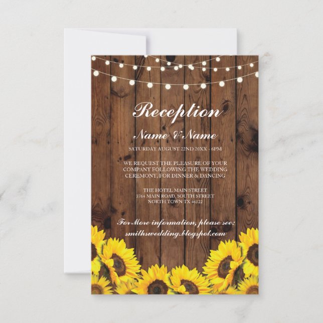 Rustikale Hochzeitsempfangskarten Sonnenblumenholz Einladung (Vorderseite)