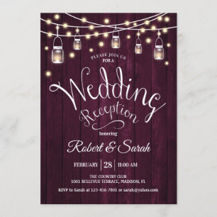 Rustikale Hochzeitsempfehlung für Holz und Licht Einladung