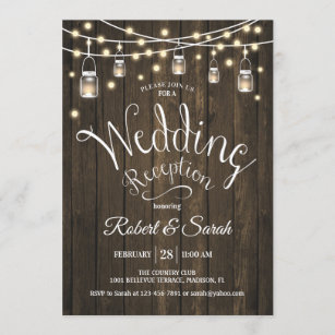 Rustikale Hochzeitsempfehlung für Holz und Licht Einladung