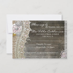 Rustikale Hochzeitsempfehlung für Lace Wood Floral RSVP Karte