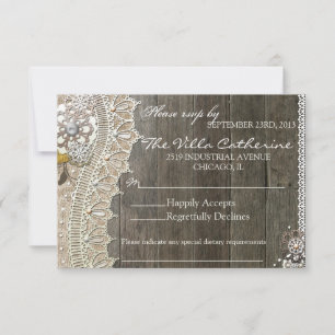 Rustikale Hochzeitsempfehlung für Lace Wood Floral RSVP Karte
