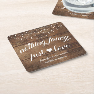 Rustikale Hochzeitsempfehlung Rechteckiger Pappuntersetzer
